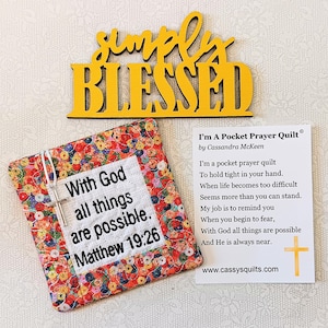 Colcha de Oração de Bolso com Cruz e Bolso Traseiro - Bordada com a Escritura "Com Deus Todas as Coisas São Possíveis" Mateus 19:26