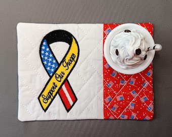 Patriotic Mug Rug - Ideal Gift for Coffee and Tea Lovers - Fabric Rectangle Coaster