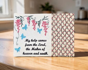 Christian Mug Rug - Quilted Coaster Gift - "My Help Comes From The Lord" Psalm 121:2 Embroidered Scripture