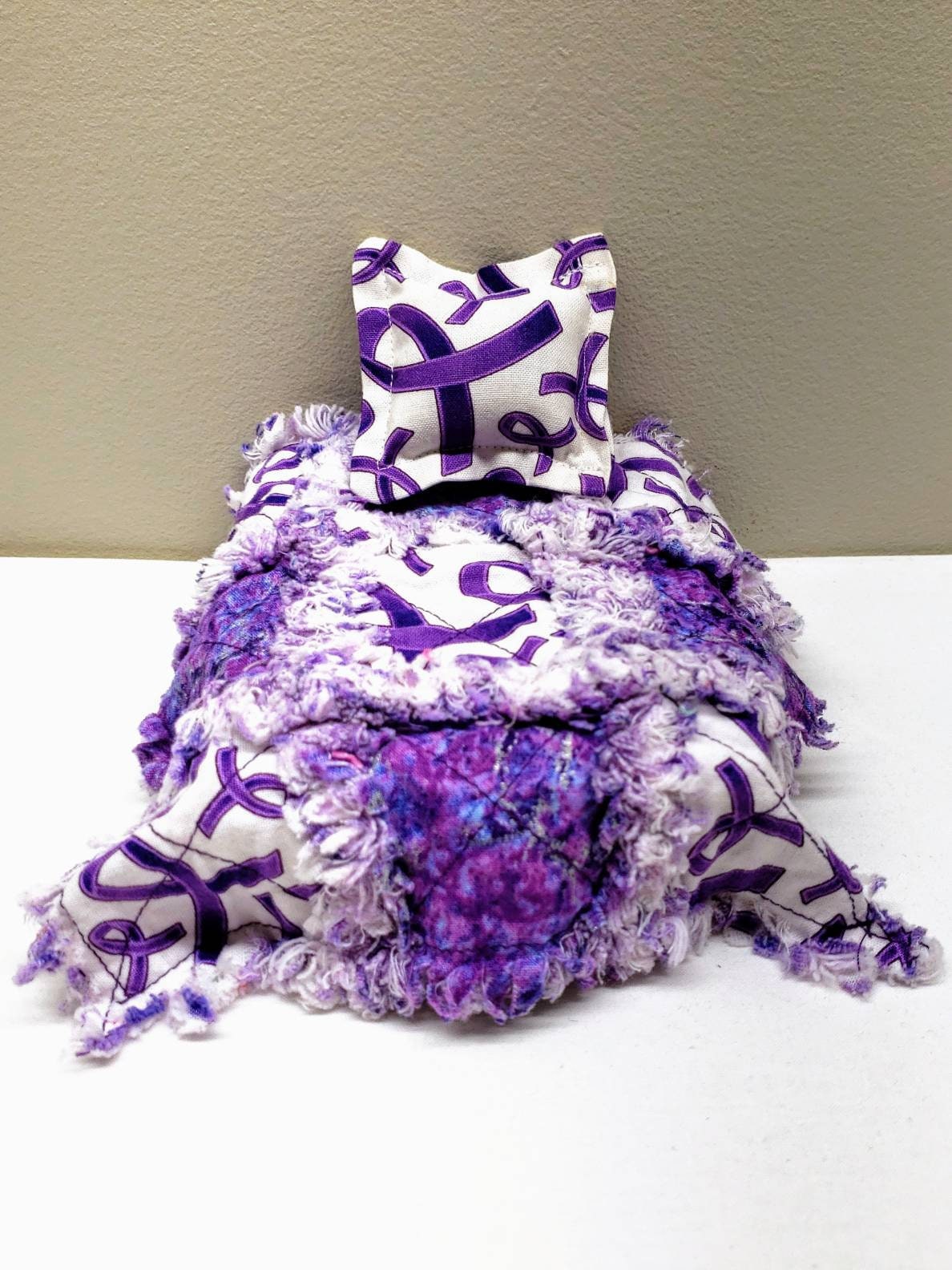 Purple Ribbon Awareness Ball Jointed Doll 7 Rag Quilt Pillow