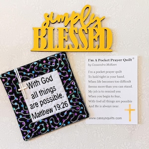 Colcha de Oração de Bolso com Cruz e Bolso Traseiro - Bordada com a Escritura "Com Deus Todas as Coisas São Possíveis" Mateus 19:26