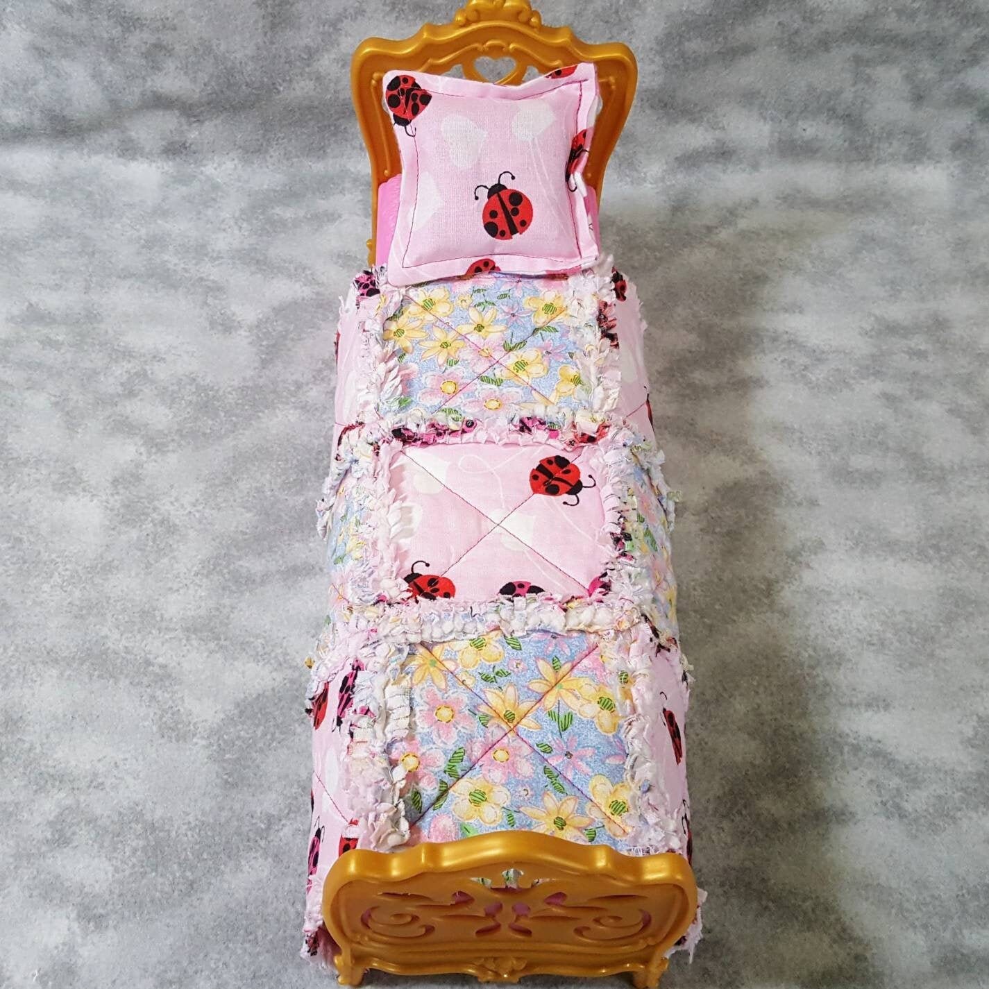 Pink Ladybugs 9 Rag Quilt Pillow Set Ball Jointed Doll Bjd Dollfie