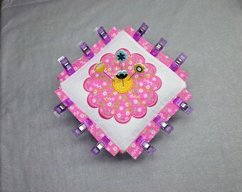 Pincushion with Secure Clip Flanges - Embroidered Dresden Flower - 5 Inches Square