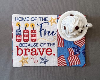 Patriotic Mug Rug - Ideal Gift for Coffee and Tea Lovers - Fabric Rectangle Coaster