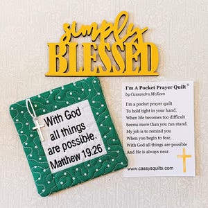 Colcha de Oração de Bolso com Cruz e Bolso Traseiro - Bordada com a Escritura "Com Deus Todas as Coisas São Possíveis" Mateus 19:26