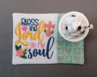 Christian Mug Rug - Ideal Gift for Coffee and Tea Lovers - Fabric Rectangle Coaster