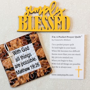 Colcha de Oração de Bolso com Cruz e Bolso Traseiro - Bordada com a Escritura "Com Deus Todas as Coisas São Possíveis" Mateus 19:26