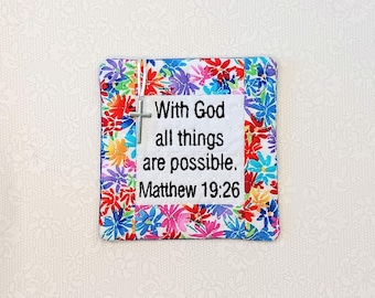 Pocket Prayer Quilt with Cross - Matthew 19:26 Embroidered Scripture