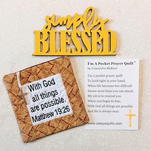 Colcha de Oração de Bolso com Cruz e Bolso Traseiro - Bordada com a Escritura "Com Deus Todas as Coisas São Possíveis" Mateus 19:26