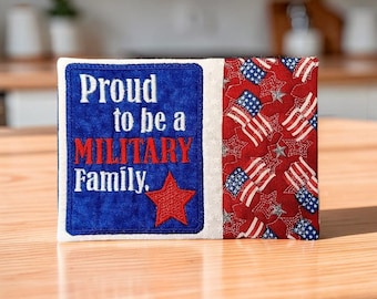 Patriotic Mug Rug Embroidered With "Proud To Be A Military Family" - Quilted Coaster Gift