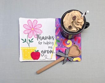 Teacher Appreciation Mug Rug - Ideal Gift for Coffee and Tea Lovers - Fabric Rectangle Coaster