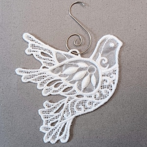 Dove Christmas Ornament - Embroidered Free Standing Lace