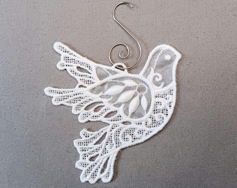 Dove Christmas Ornament - Embroidered Free Standing Lace