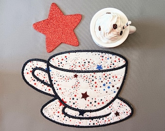Patriotic Mug Rug - Ideal Gift for Coffee and Tea Lovers - Fabric Rectangle Coaster