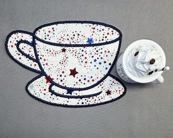 Patriotic Mug Rug - Ideal Gift for Coffee and Tea Lovers - Fabric Rectangle Coaster
