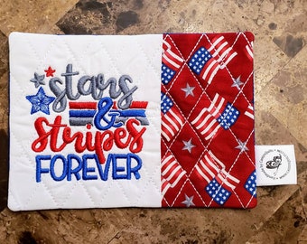 Patriotic Mug Rug - Ideal Gift for Coffee and Tea Lovers - Fabric Rectangle Coaster