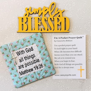 Colcha de Oração de Bolso com Cruz e Bolso Traseiro - Bordada com a Escritura "Com Deus Todas as Coisas São Possíveis" Mateus 19:26