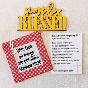Colcha de Oração de Bolso com Cruz e Bolso Traseiro - Bordada com a Escritura "Com Deus Todas as Coisas São Possíveis" Mateus 19:26