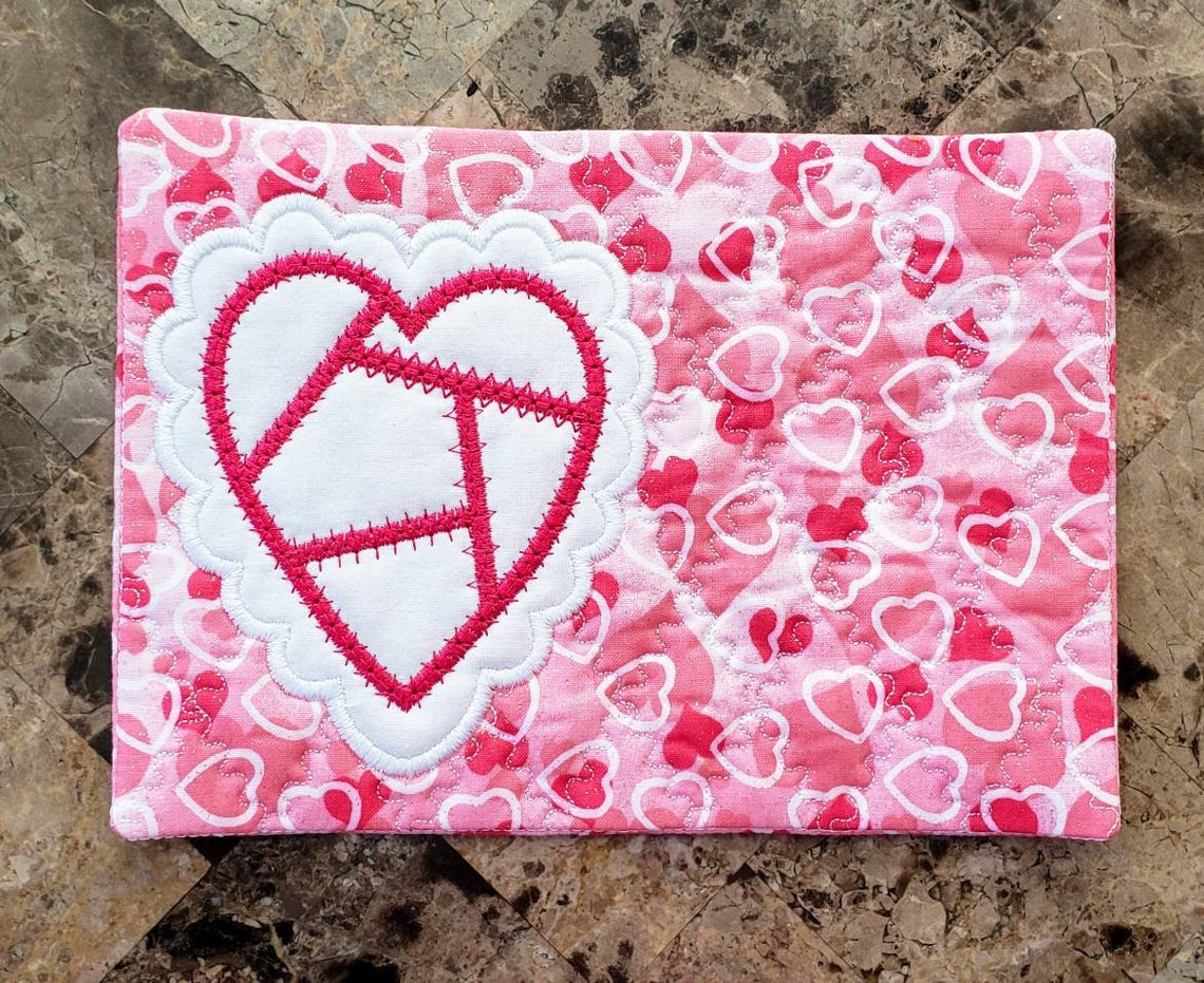 Heart Mug Rug Valentine's Day Mug Rug Embroidered Quilted Etsy