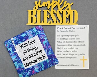 Pocket Prayer Quilt: Embroidered Scripture, Silver Cross Charm