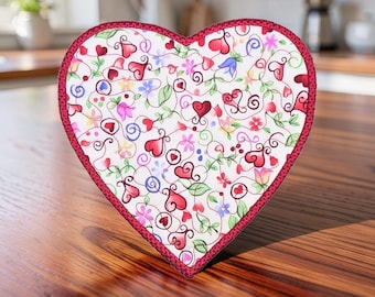 Heart Shaped Mug Rug - Quilted Coaster Gift