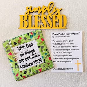 Colcha de Oração de Bolso com Cruz e Bolso Traseiro - Bordada com a Escritura "Com Deus Todas as Coisas São Possíveis" Mateus 19:26