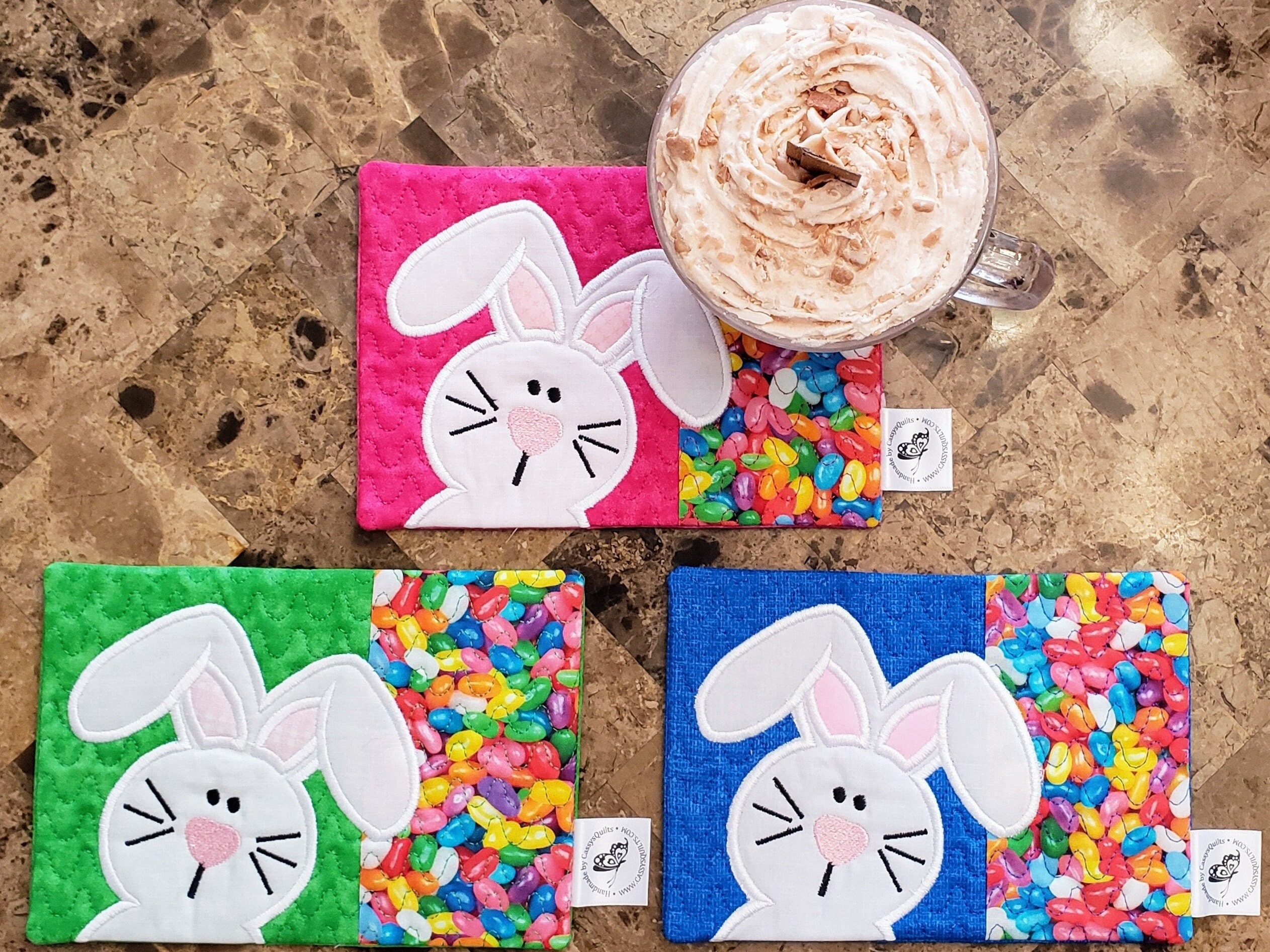 Easter Bunny Mug Rug Coaster Jelly Beans Easter Gift Kimberbell Holiday