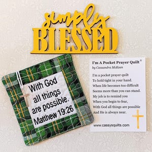 Colcha de Oração de Bolso com Cruz e Bolso Traseiro - Bordada com a Escritura "Com Deus Todas as Coisas São Possíveis" Mateus 19:26