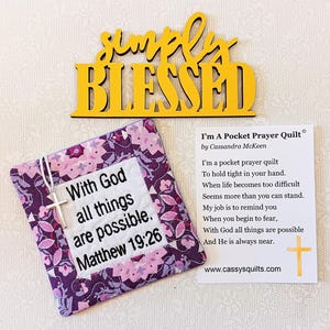 Colcha de Oração de Bolso com Cruz e Bolso Traseiro - Bordada com a Escritura "Com Deus Todas as Coisas São Possíveis" Mateus 19:26