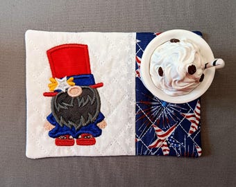Patriotic Gnome Mug Rug - Independence Day - Fabric Rectangular Coaster