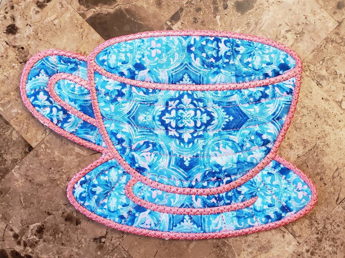 Coffee Cup Mug Rug Tea Cup Mug Rug Embroidered Quilted Etsy