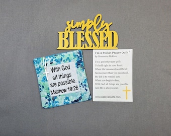 Pocket Prayer Quilt: Embroidered Scripture, Silver Cross Charm
