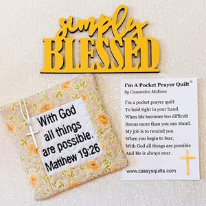 Colcha de Oração de Bolso com Cruz e Bolso Traseiro - Bordada com a Escritura "Com Deus Todas as Coisas São Possíveis" Mateus 19:26