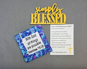 Pocket Prayer Quilt: Embroidered Scripture, Silver Cross Charm