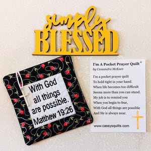 Colcha de Oração de Bolso com Cruz e Bolso Traseiro - Bordada com a Escritura "Com Deus Todas as Coisas São Possíveis" Mateus 19:26