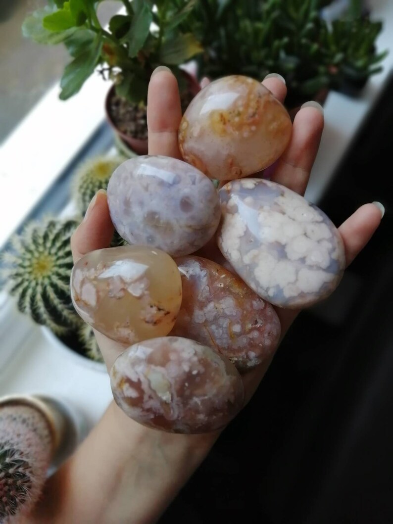 crystal tumblestone cherry agate natural crystals natural cherry agate Flower agate palmstone healing crystal polished flower agate