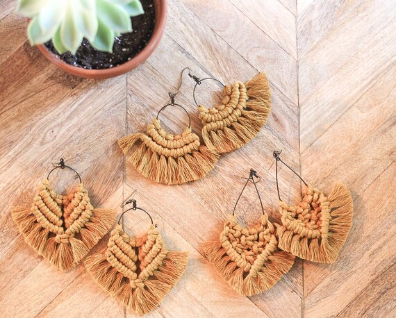 Wood Earrings Boho Macrame Earrings Macrame Earrings