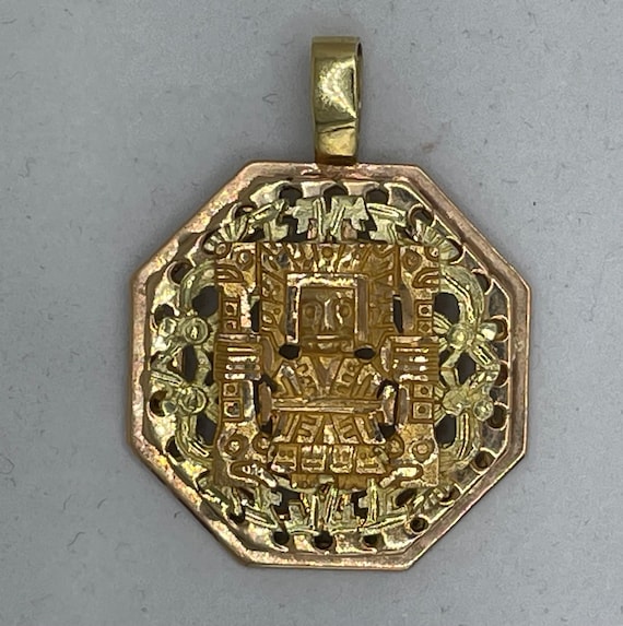 Medallion in Aztec/Mayan Motif Hand Made in 18K Ye