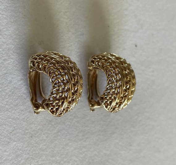 Woven Gold Motif ear clips in 14K yellow gold - image 1