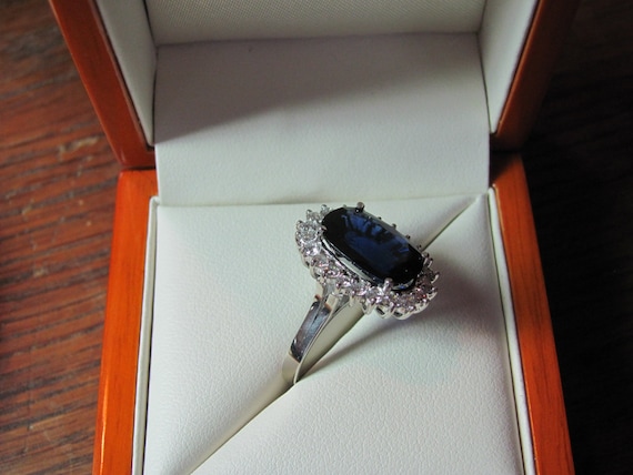 Sapphire & diamond vintage Princess Diana style r… - image 4