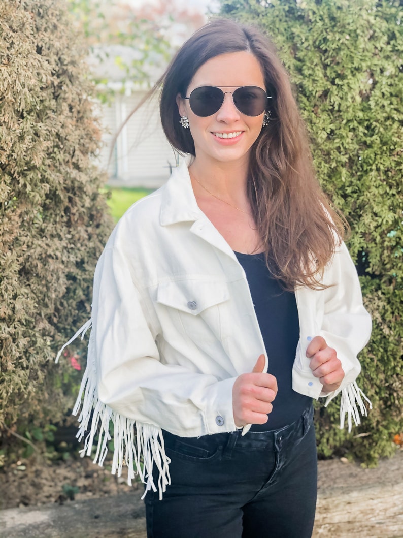 White Bride Jacket Fringe Jean Jacket Women's Etsy