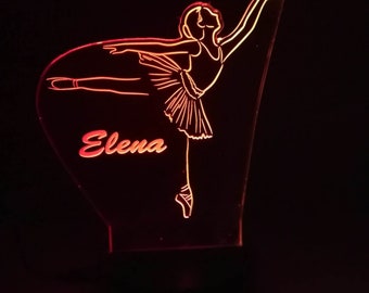 Lampe led ballerine en plexi transparent, danse classique, avec personnalisation du prénom, idée cadeau