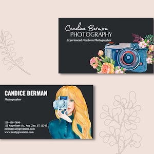 Schwarze Blumen Fotografie Sofort Download Visitenkarte Vorlage - Canva - Bearbeitbare Visitenkarte - Angepasste Visitenkarte - Fotografie