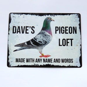 Pigeon Gift Loft Sign, Personalised Racing Bird Plaque, Metal Weatherproof