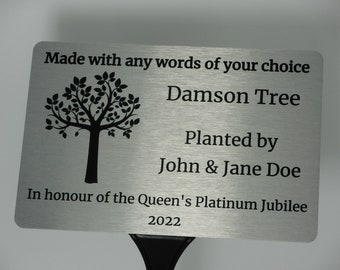 Personalised Tree Marker Plaque Queens Jubilee Platinum Silver King Coronation Memorial Ground Spike Stake Green Canopy