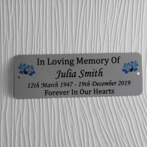 Personalised Memorial Bench Plaque Plate Metal Sign Silver Name Dates