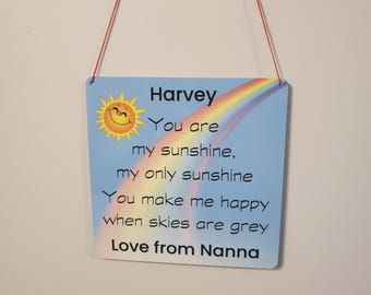 You Are My Sushine plaque, Personalised gift, sign with names