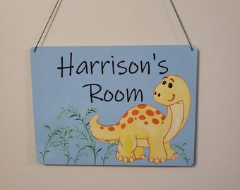 Dinosaur Bedroom Sign, Personalised Door Plaque, Nursery Playroom Decor