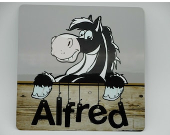 Personalised Stable Door Name Plate Sign Horse Pony Piebald Black White Equestrian