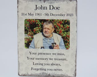 Photo Memorial Plaque, Personalised Remembrance, grave headstone nameplate